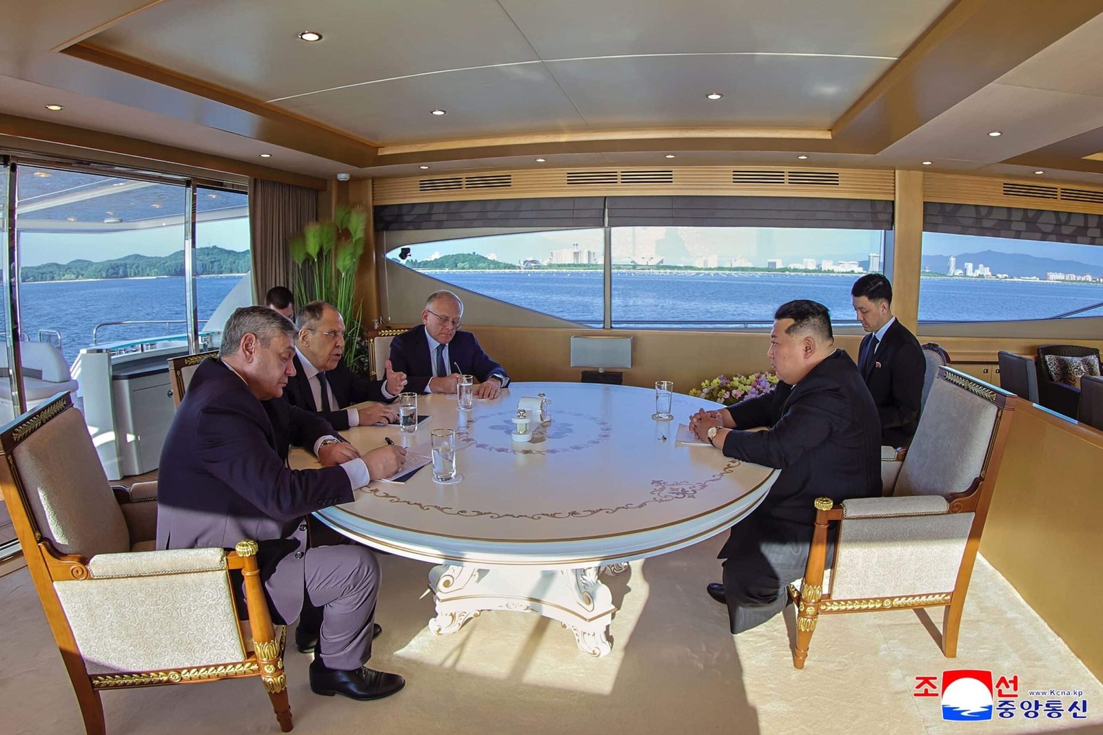 Photo: In this photo provided by the North Korean government, its leader Kim Jong Un, on the right, speaks with Russian Foreign Minister Sergei Lavrov, second left, in Wonsan, North Korea, on Saturday, July 12, 2025.